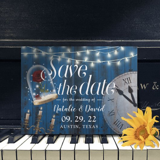 Rustic Fairytale bruiloft Navy Barn Save the Date Aankondigingskaart