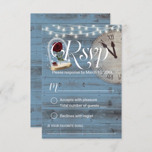 Rustic Fairytale Dusty Blue Barn Wedding RSVP (Voorkant / Achterkant)