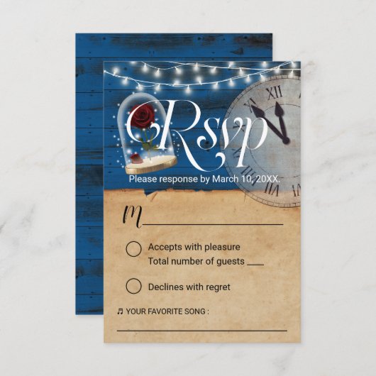 Rustic Fairytale marine Blue Barn Wedding RSVP (Voorkant / Achterkant)