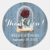 Rustic Fairytale Roos Dome Dusty Blue Wedding Ronde Sticker (Voorkant)