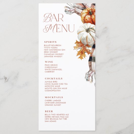 Rustic Fall 4x9 Bar Menu boisson (Devant)