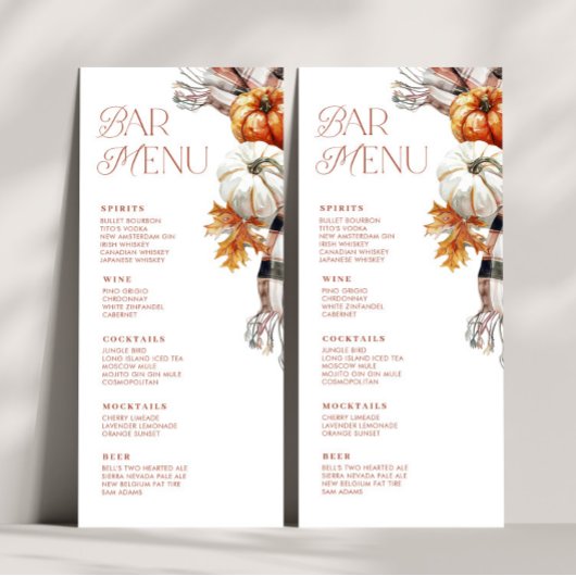 Rustic Fall 4x9 Bar Menu boisson