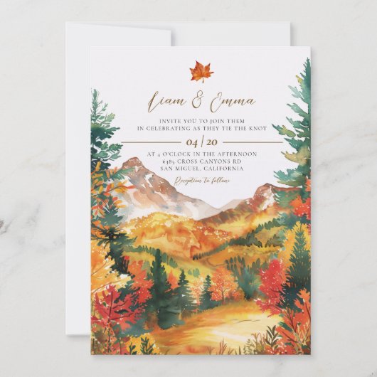 Rustic Fall Autumn Landscape Wedding Invitation Kaart (Voorkant)