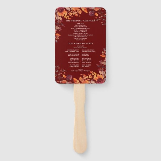 Rustic Fall Autumnal Burgundy Wedding Program Handwaaier (Achterkant)