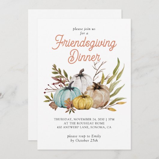 Rustic Fall Citrouille Friendsgiving Invitation (Devant / Derrière)