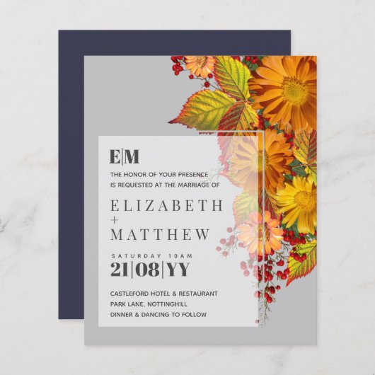 Rustic Fall Daisies Feuille Orange Mariage budget (Devant / Derrière)