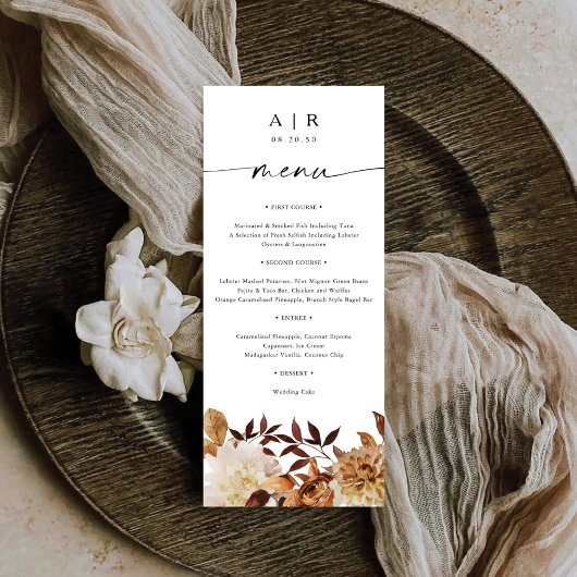 Rustic Fall Feuilles Mariage plat menu