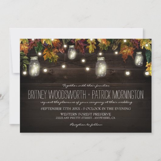 Rustic Fall Firefly Mason Jar Mariage Invitations (Devant)