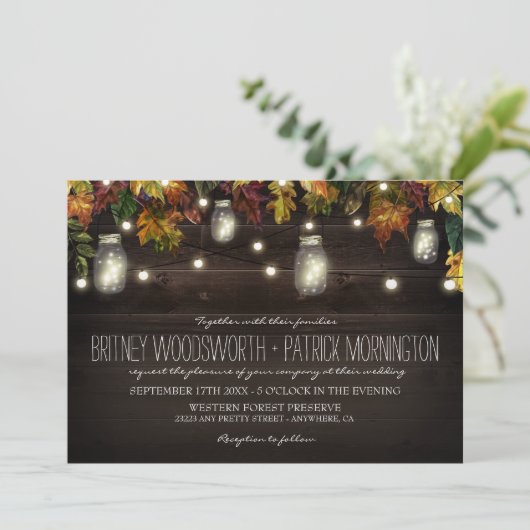 Rustic Fall Firefly Mason Jar Mariage Invitations (Debout devant)