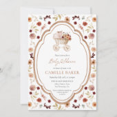 Rustic Fall Floral Burgundy Baby Shower Invitation (Devant)