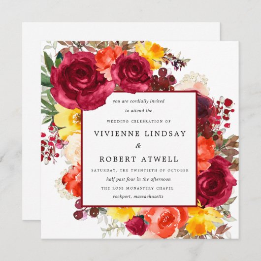 Rustic Fall Floral Carré Faire-part de mariage (Devant / Derrière)