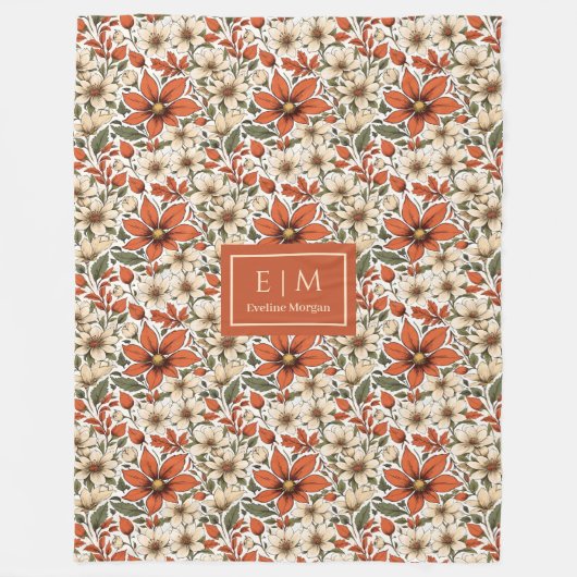 Rustic Fall Floral Copper Terracotta Olive Blanket Fleece Deken (Voorkant)