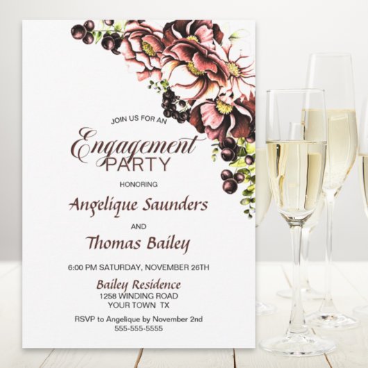 Rustic Fall Floral Engagement Party Invitation