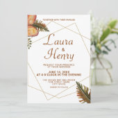 Rustic Fall Floral Gold Frame Faire-part de mariag (Debout devant)