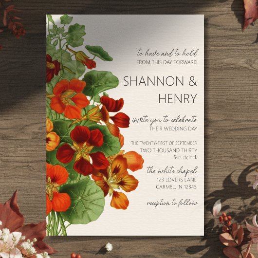 Rustic Fall Floral Modern Wedding Invitation
