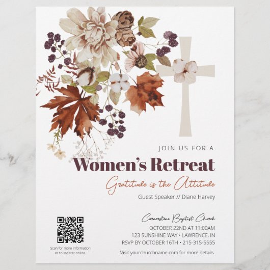 Rustic Fall Floral Women's Church Retreat Flyer (Voorkant)