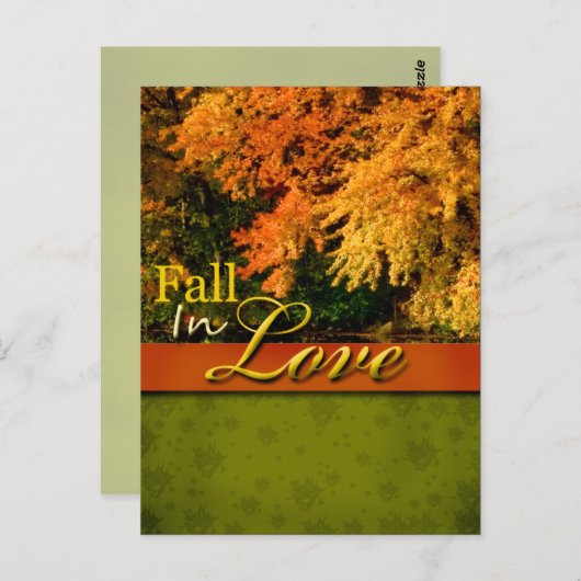 Rustic Fall In Love Carte Postale Mariage (Devant / Derrière)