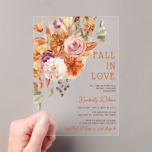 Rustic Fall in Love Pumpkins Fall Bridal Shower Acryl Uitnodigingen (Insitu (Draagbaar))