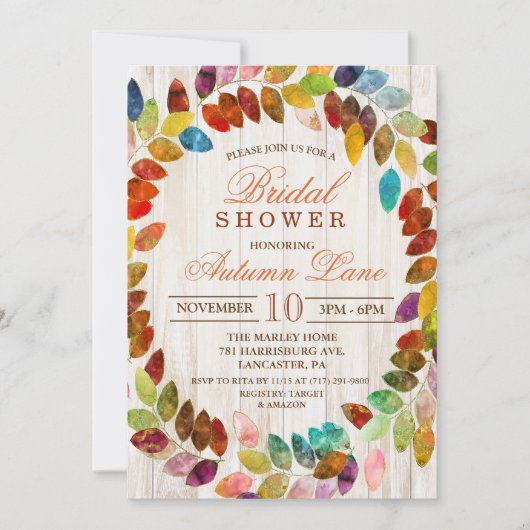 Rustic Fall laisse Wreath Bridal Show Invitation (Devant)