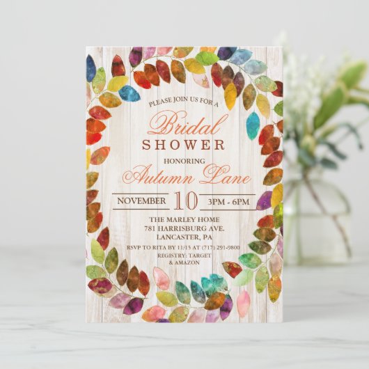 Rustic Fall laisse Wreath Bridal Show Invitation (Debout devant)