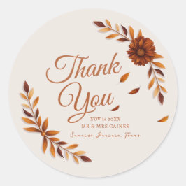 Rustic Fall Leaves Beige Wedding Thank You Ronde Sticker