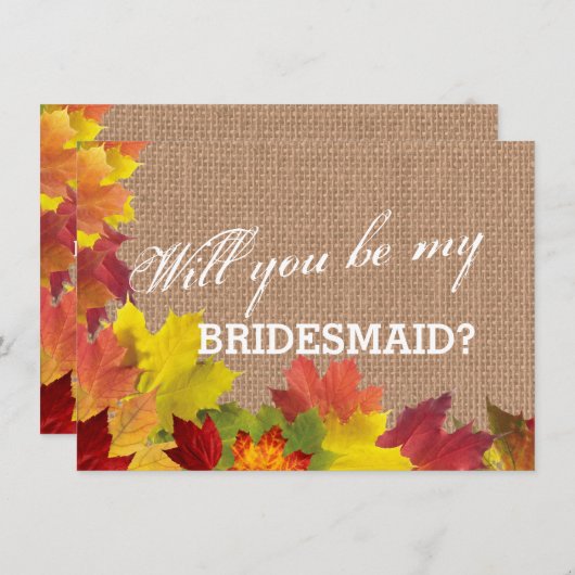 Rustic Fall Leaves Burlap BRIDESMAID Kaart (Voorkant / Achterkant)