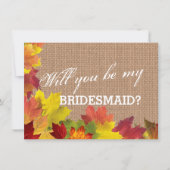 Rustic Fall Leaves Burlap BRIDESMAID Kaart (Voorkant)