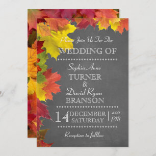 Rustic Fall Leaves Chalkboard Wedding Uitnodiging