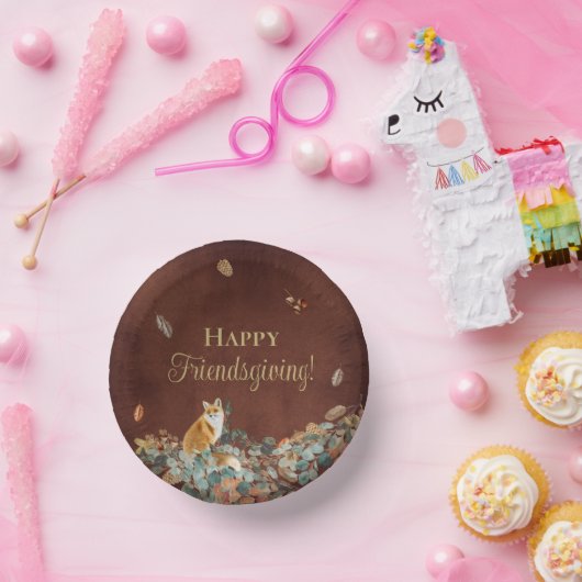 Rustic Fall Leaves en Fox Friendsgiving Papieren Kommen (Feest)