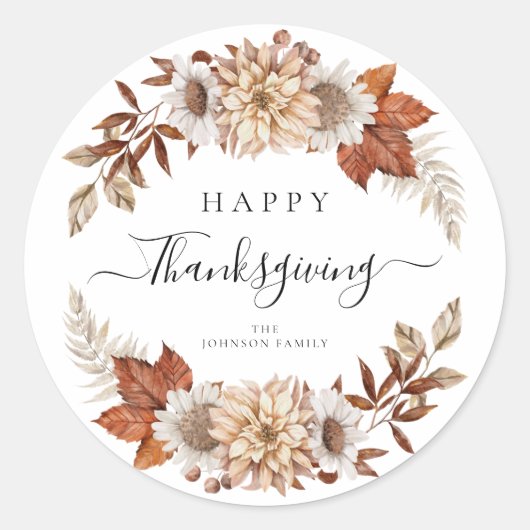 Rustic Fall Leaves Happy Thanksgiving Ronde Sticker (Voorkant)