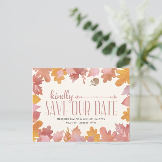Rustic Fall Leaves Kleurrijk Save the Date Aankondigingskaart (Staand voorkant)