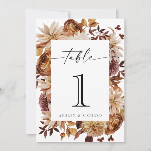 Rustic Fall Leaves Mariage Numéro de la carte (Devant)