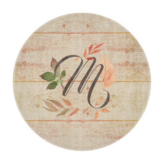 Rustic Fall Leaves Monogram Snijplank (Voorkant)