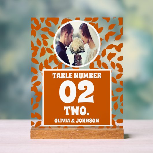 Rustic Fall Leaves Photo Mariage Numéro de table (Neutre)