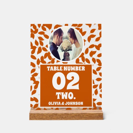 Rustic Fall Leaves Photo Mariage Numéro de table (Recto)