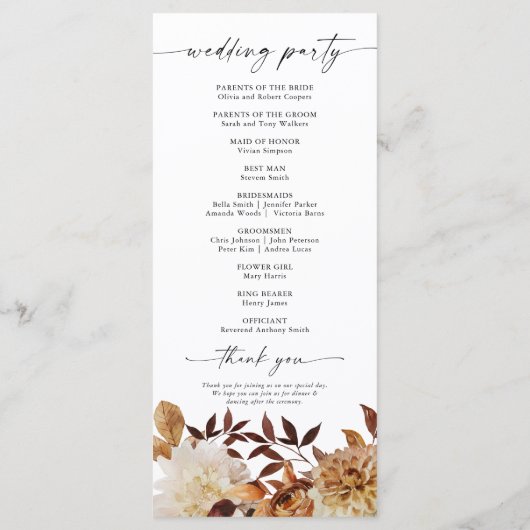 Rustic Fall Leaves Wedding Programme (Dos)