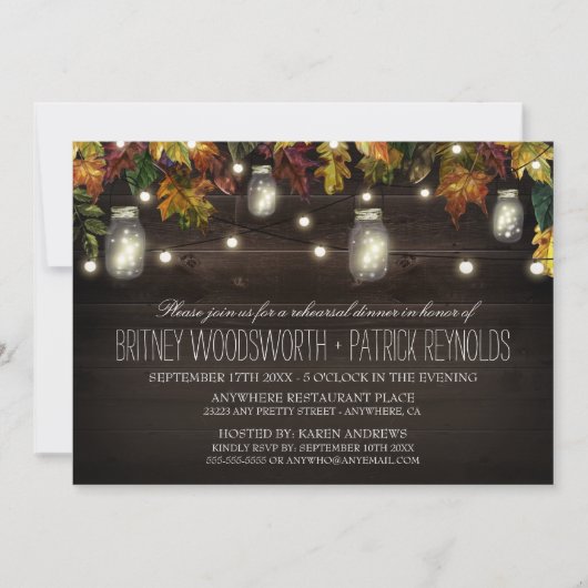 Rustic Fall Mason Jar Rehearsal Dîner Invitations (Devant)