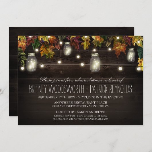 Rustic Fall Mason Jar Rehearsal Dîner Invitations (Devant / Derrière)