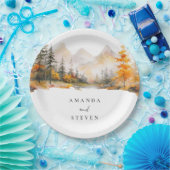 Rustic Fall Mountain Pine Forest Wedding Papieren Bordje (Feest)