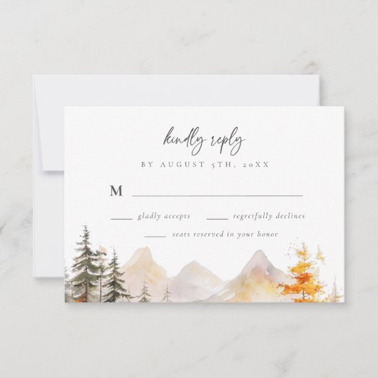 Rustic Fall Mountain Pine Forest Wedding RSVP Kaartje (Voorkant)