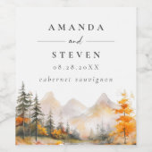 Rustic Fall Mountain Pine Forest Wedding Wijn Etiket (Enkel label)