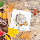 Rustic Fall Photo Boho Boho Slice Save the Date<br><div class="desc">Rustic Fall Photo Wood Slice Enregistrer la date - Envoyez votre faire-part joyeuse à votre famille et à vos amis Avec notre Rustic Fall Photo Wood Slice Boho Enregistrer la date Annonce. Save the Date présente une typographie moderne et script sur une tranche de bois d'automne rustique ornée de feuilles...</div>
