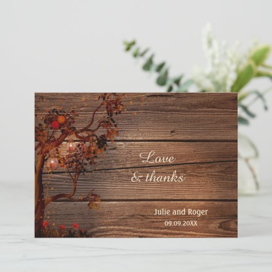 Rustic Fall Photo Mariage Carte de remerciements (Debout devant)