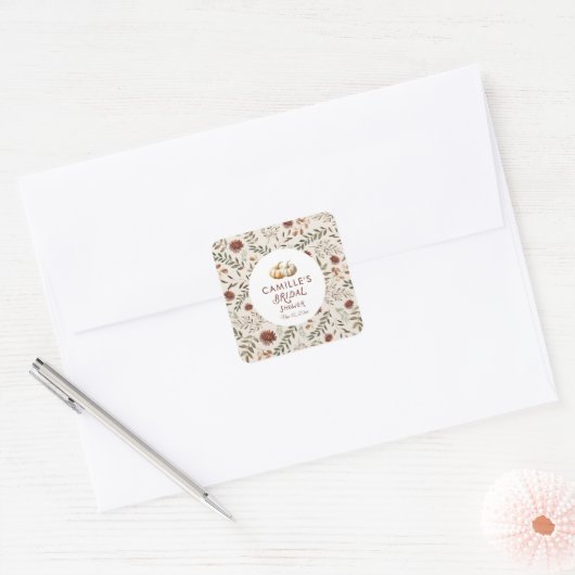 Rustic Fall Pompoen Bruiloftsborrel Vierkante Sticker (Envelop)