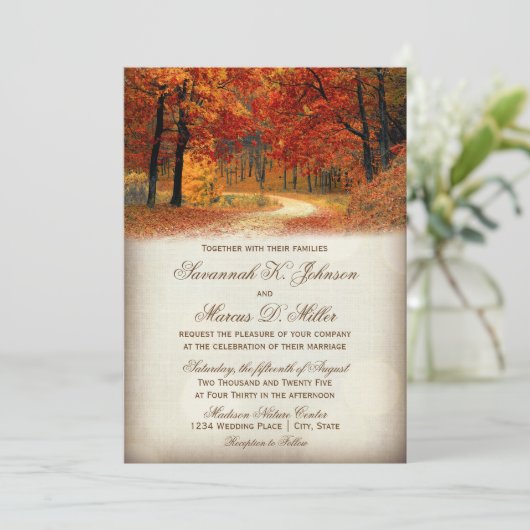 Rustic Fall quitte Automne Mariage Invitations (Debout devant)
