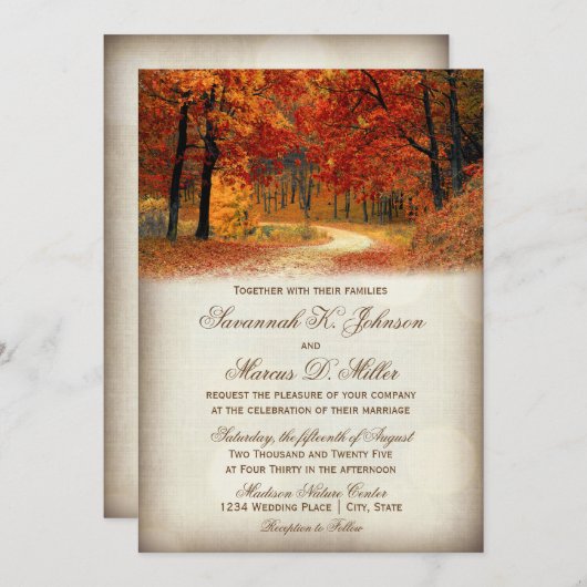 Rustic Fall quitte Automne Mariage Invitations (Devant / Derrière)