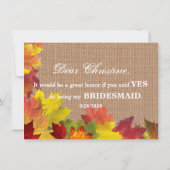 Rustic Fall quitte Burlap BRIDESMAID Invitation (Dos)