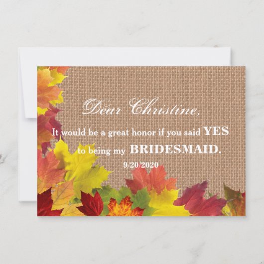 Rustic Fall quitte Burlap BRIDESMAID Invitation (Dos)