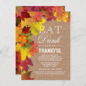 Rustic Fall quitte Burlap Thanksgiving Invitation (Devant / Derrière)