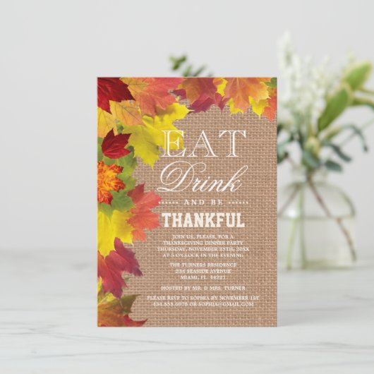 Rustic Fall quitte Burlap Thanksgiving Invitation (Debout devant)